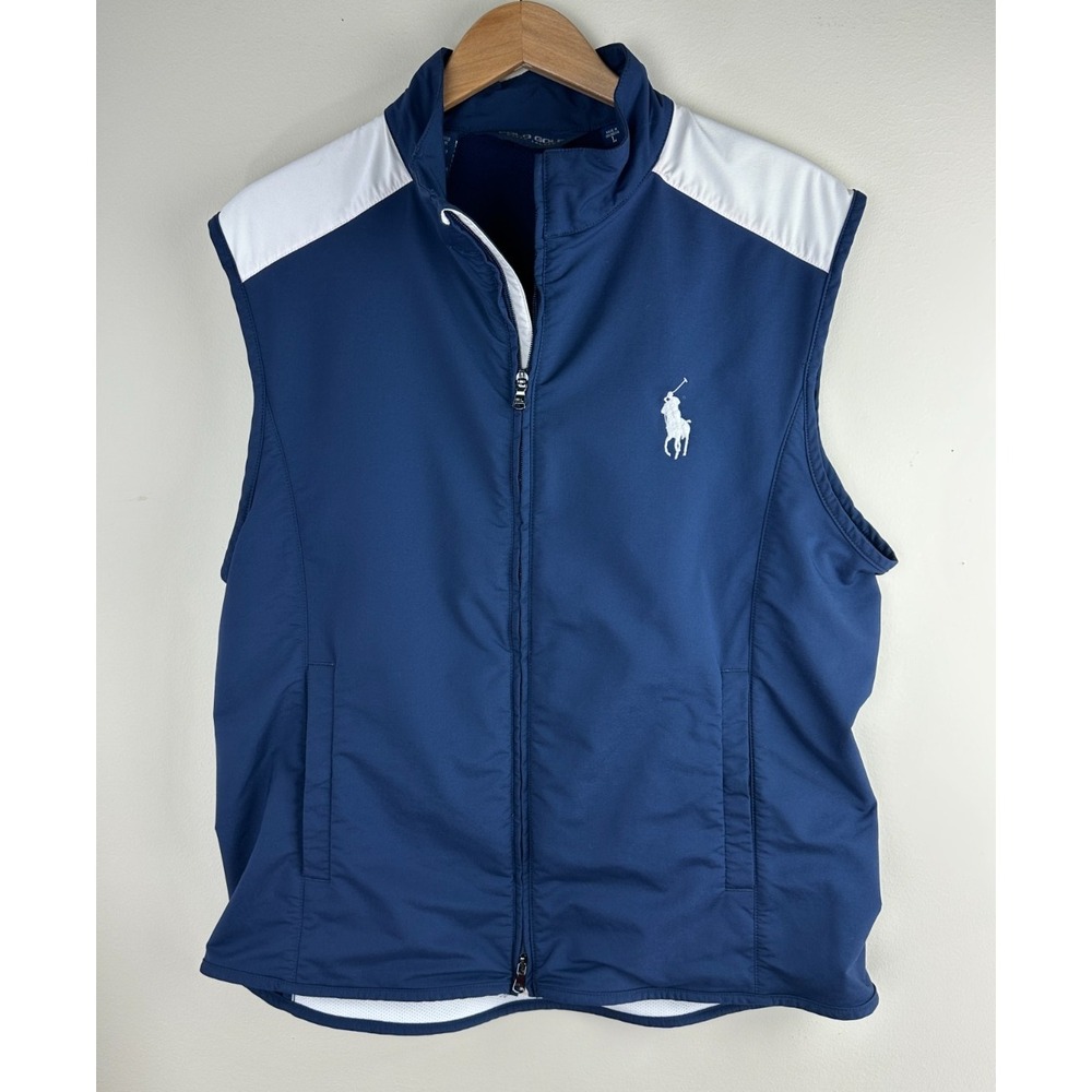 Polo Golf Ralph Lauren Men's Large Vest Blue White Full Zip Y2K Golf Windbreaker - Picture 16 of 16